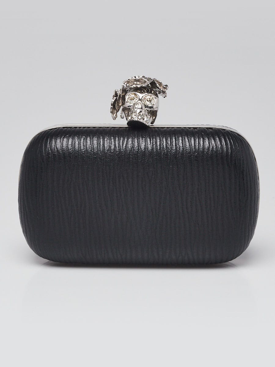 Alexander McQueen Black Textured Leather Skull Box Clutch Bag - Yoogi's  Closet