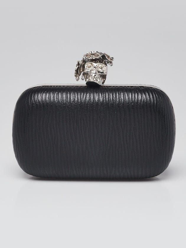 Alexander McQueen Black Textured Leather Skull Box Clutch Bag