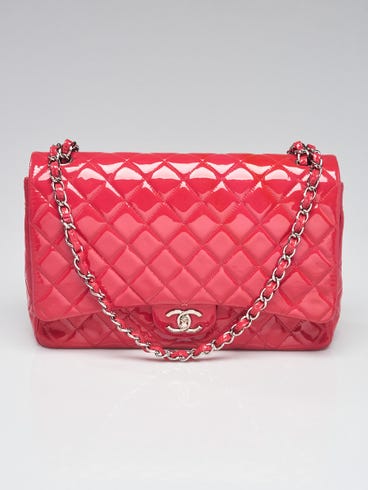 Chanel Pink Quilted Patent Leather Classic Maxi Double Flap Bag