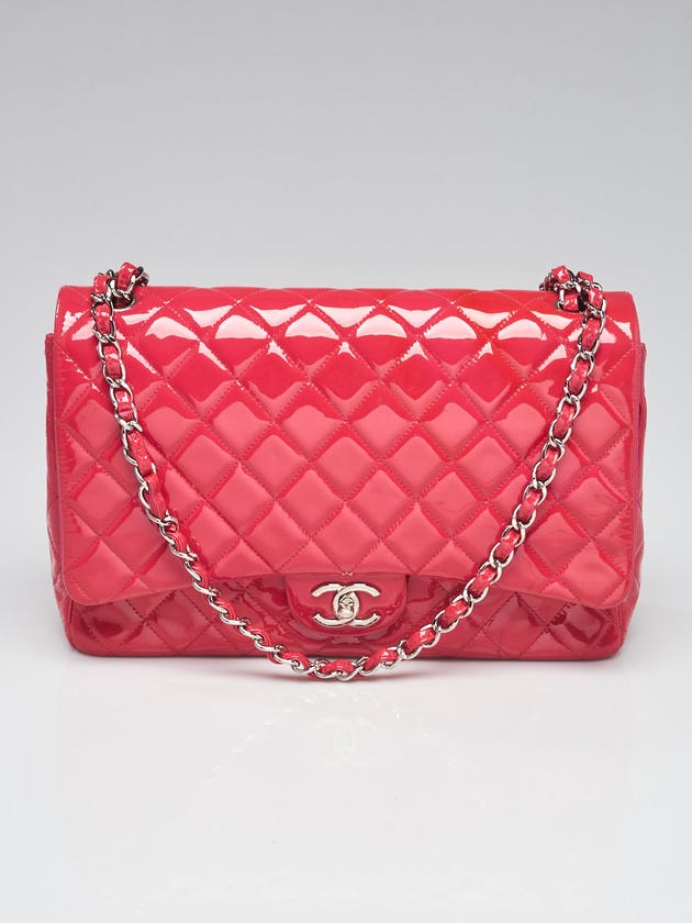 Chanel Pink Quilted Patent Leather Classic Maxi Double Flap Bag