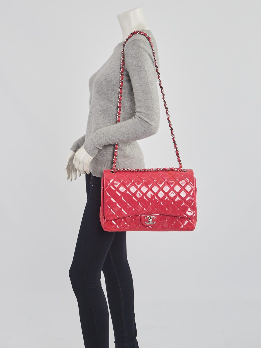 Chanel Pink Quilted Patent Leather Classic Maxi Double Flap Bag