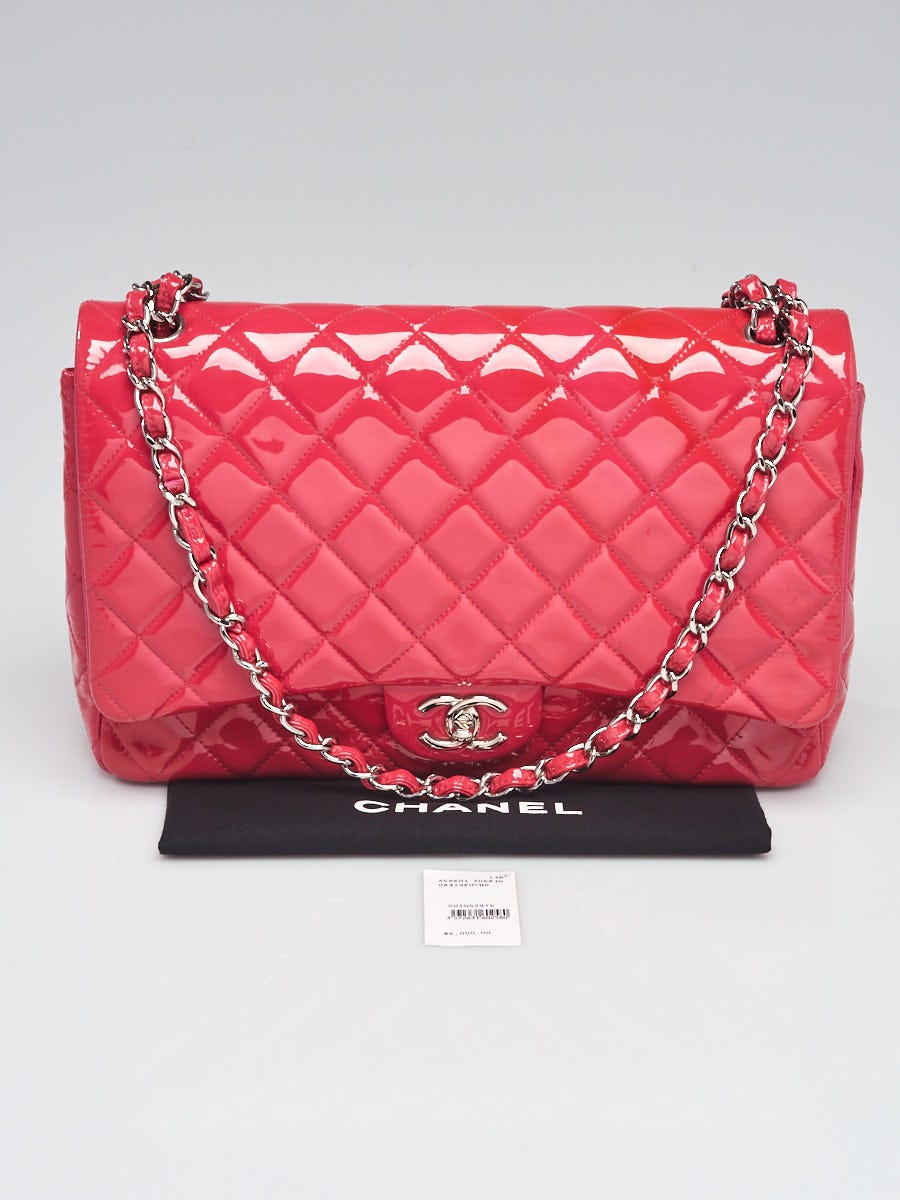 Chanel Pink Quilted Patent Leather Classic Maxi Double Flap Bag