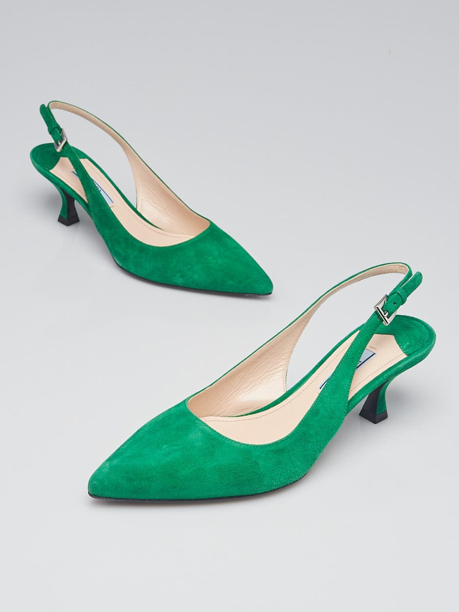 Prada Green Pointed Toe Slingback Pumps Size 7/37.5 | Yoogi's Closet