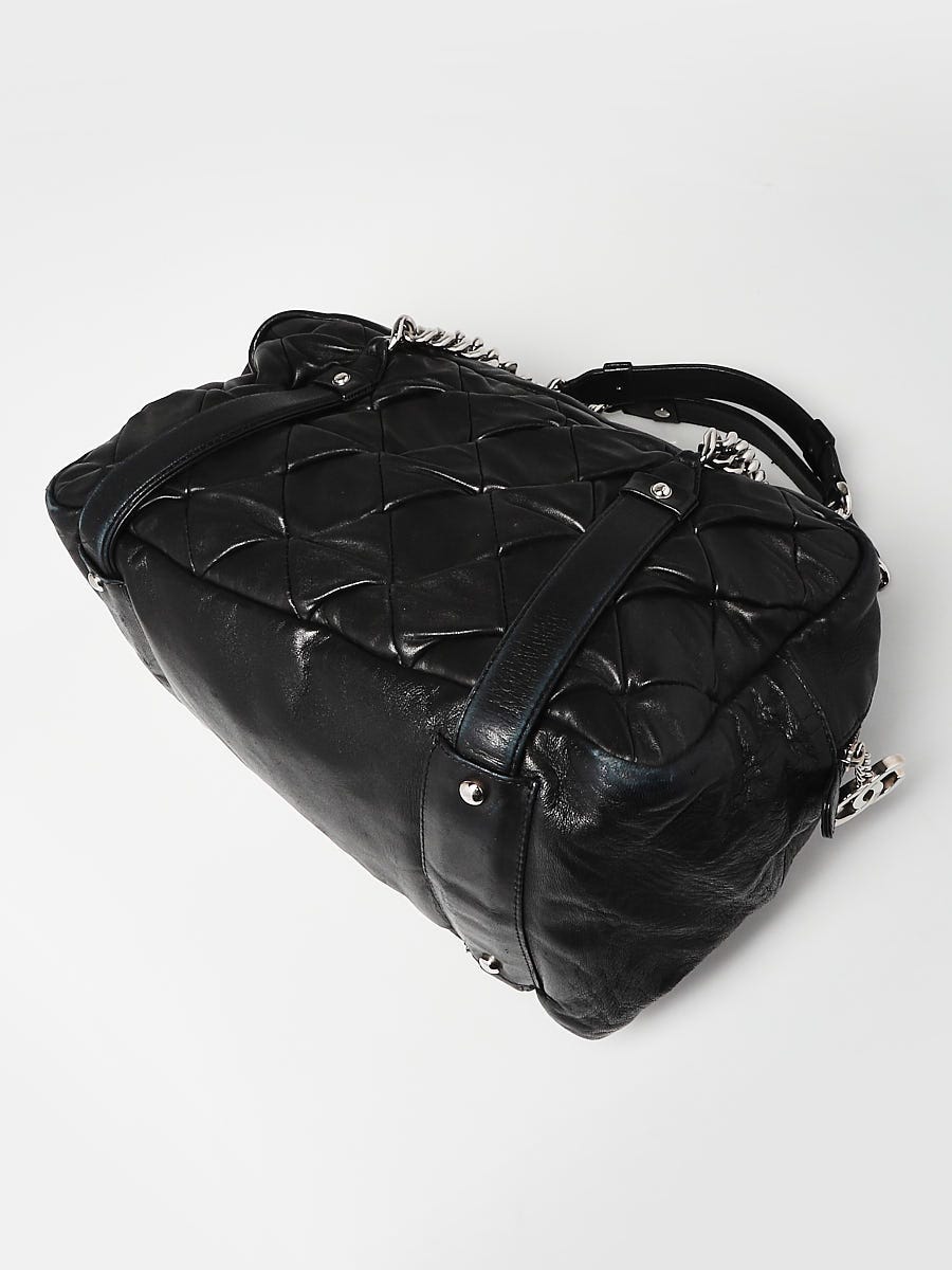 CHANEL Distressed Lambskin Quilted Lady Braid Flap Tote Black