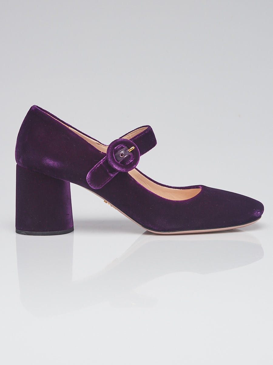 バレエシューズ [PRADA] Velvet Mary Jane Pumps Prada Purple Velvet Mary-Jane Low Heel Pumps Size 8.5/39