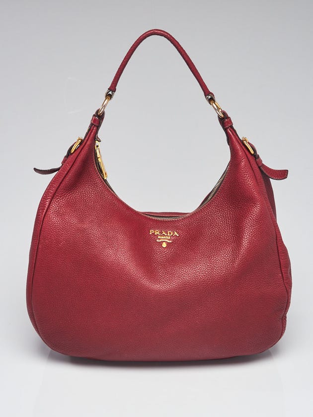 Prada Amaranto Vitello Daino Leather Hobo Bag BR4314