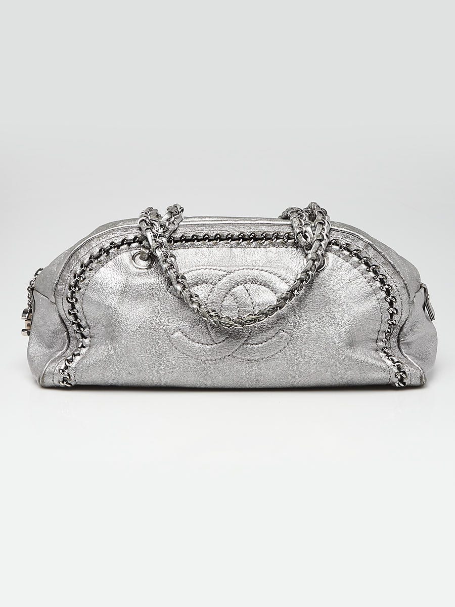 Chanel Silver Metallic Leather Luxe Ligne Medium Bowler Bag - Yoogi's Closet