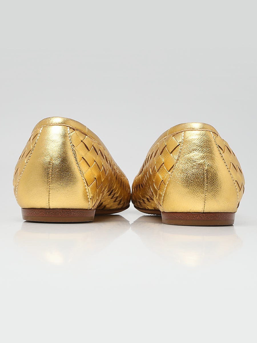 Bottega Veneta Gold Intrecciato Woven Nappa Leather Bow