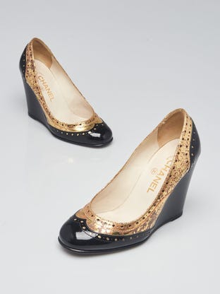 Louis Vuitton Gold Feerique Morganne Wedge Sandal Heels Size 5.5 - Yoogi's  Closet