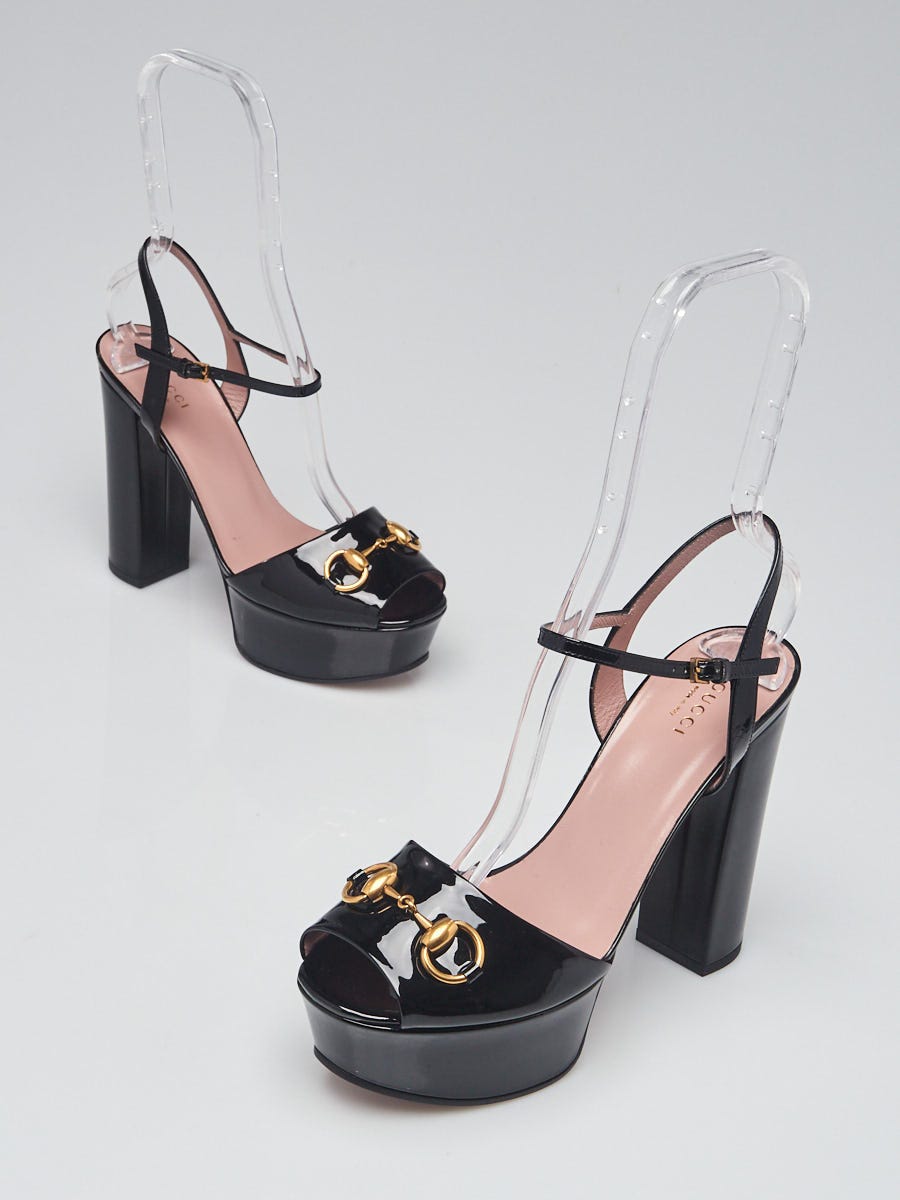 Gucci Black Patent Leather Horsebit Claudia Platform Sandals Size /38 -  Yoogi's Closet