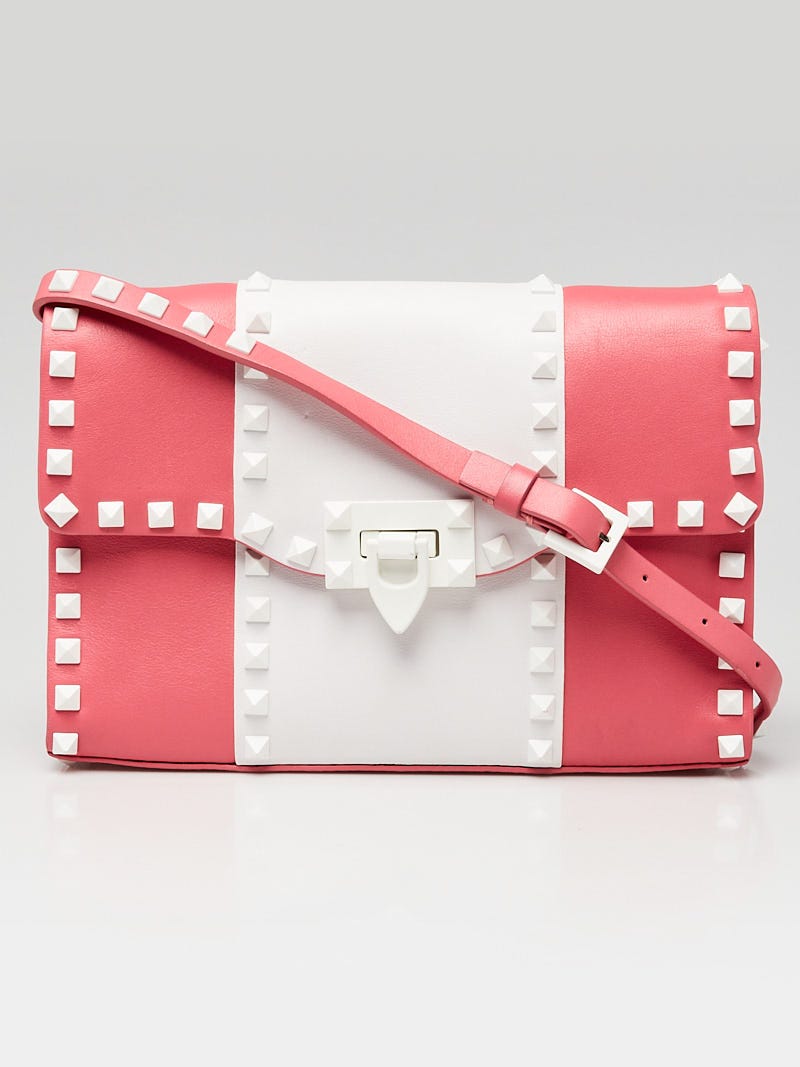Valentino Pink/White Leather Rockstud Small Crossbody Bag Yoogi's Closet