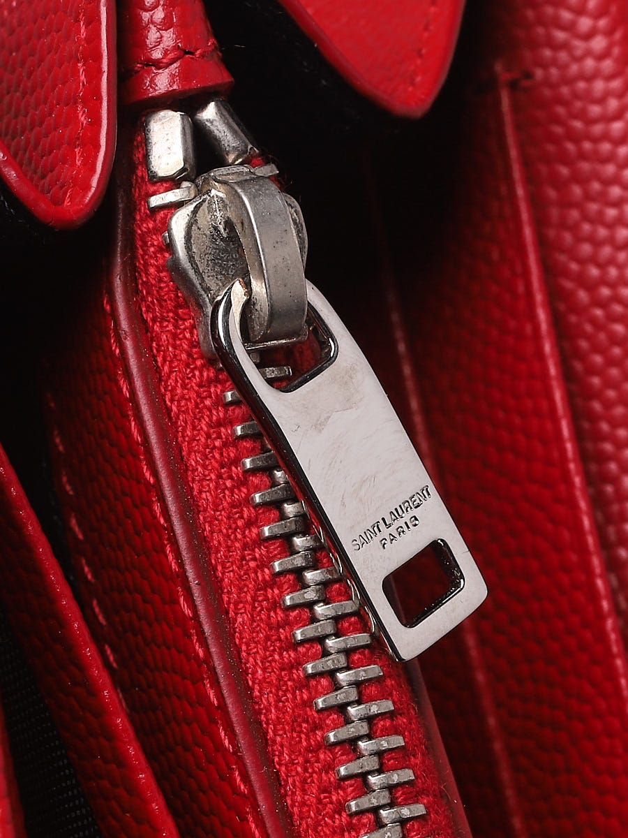 Yves Saint Laurent Red Chevron Quilted Grained Leather