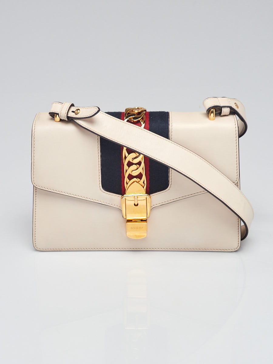 Gucci Off White Leather Mini Web Sylvie Top Handle Bag Gucci
