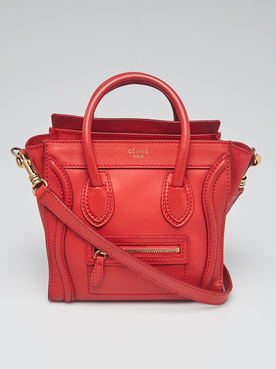 Celine Red Smooth Calfskin Leather Nano Luggage Bag