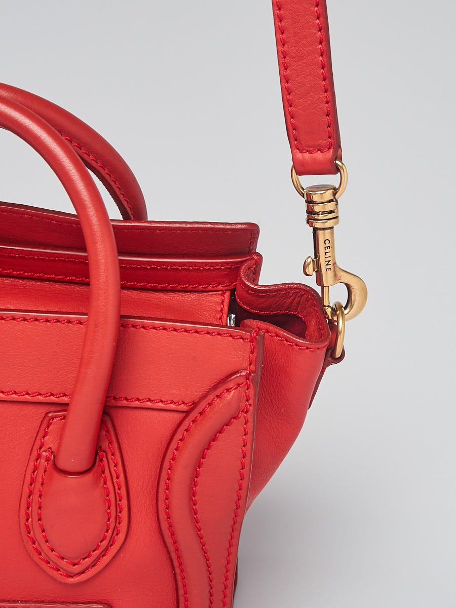 Celine Red Smooth Calfskin Leather Nano Luggage Bag