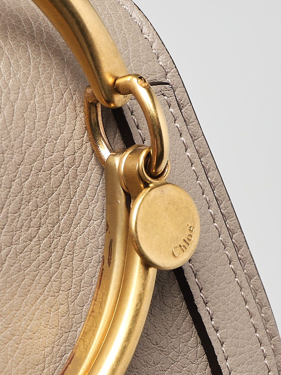 CHLOE Medium Nile gold bangle bracelet handle taupe leather saddle