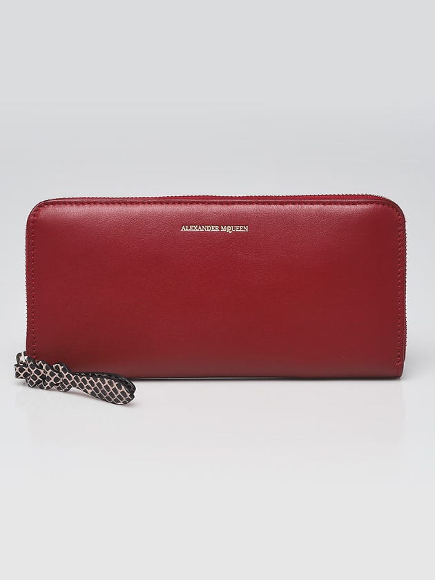 Alexander McQueen Red Leather Snake Embossed Continental Zip Wallet