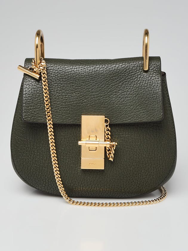 Chloe Dark Green Pebbled Leather Mini Drew Bag