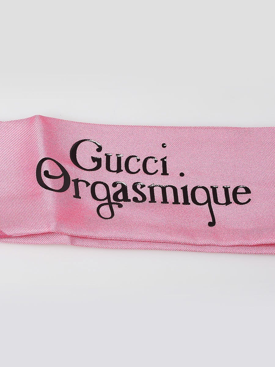 Gucci Pink Silk Floral Orgasmique Print Twilly Neck Bow Scarf