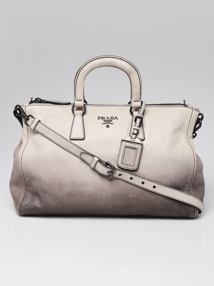 Prada White/Grey Ombre Glace Calf Leather Etiquette Tote Bag BL0740 -  Yoogi's Closet