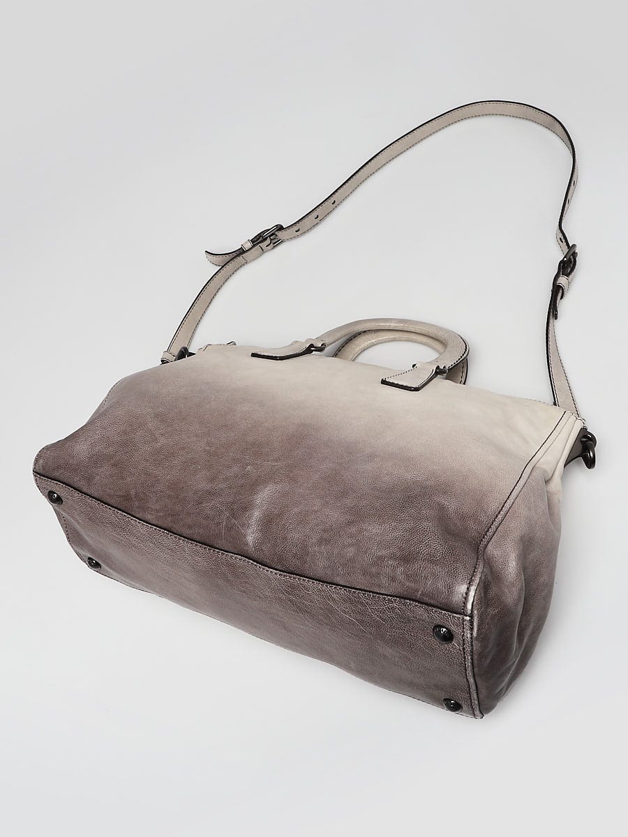 Prada White/Grey Ombre Glace Calf Leather Etiquette Tote Bag