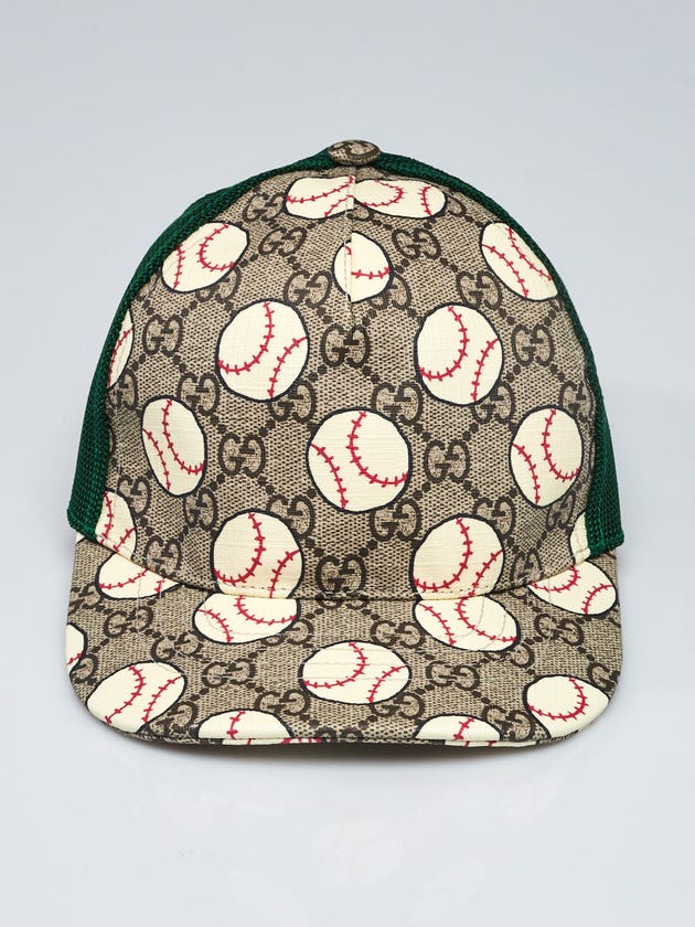 Gucci Beige/Green GG Coated Canvas/Mesh Baseball Print Children's Hat Size S