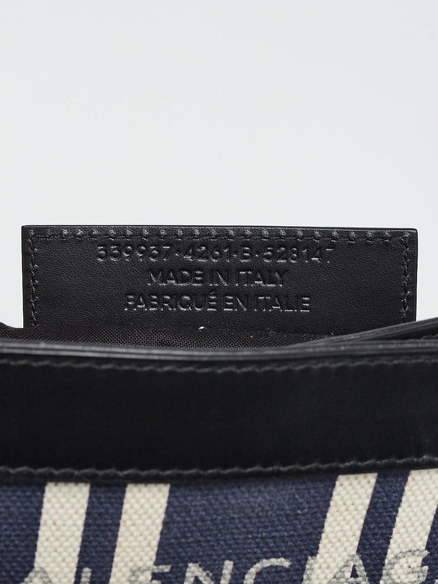 Balenciaga Blue/White Striped Canvas/Leather Zip Crossbody Bag
