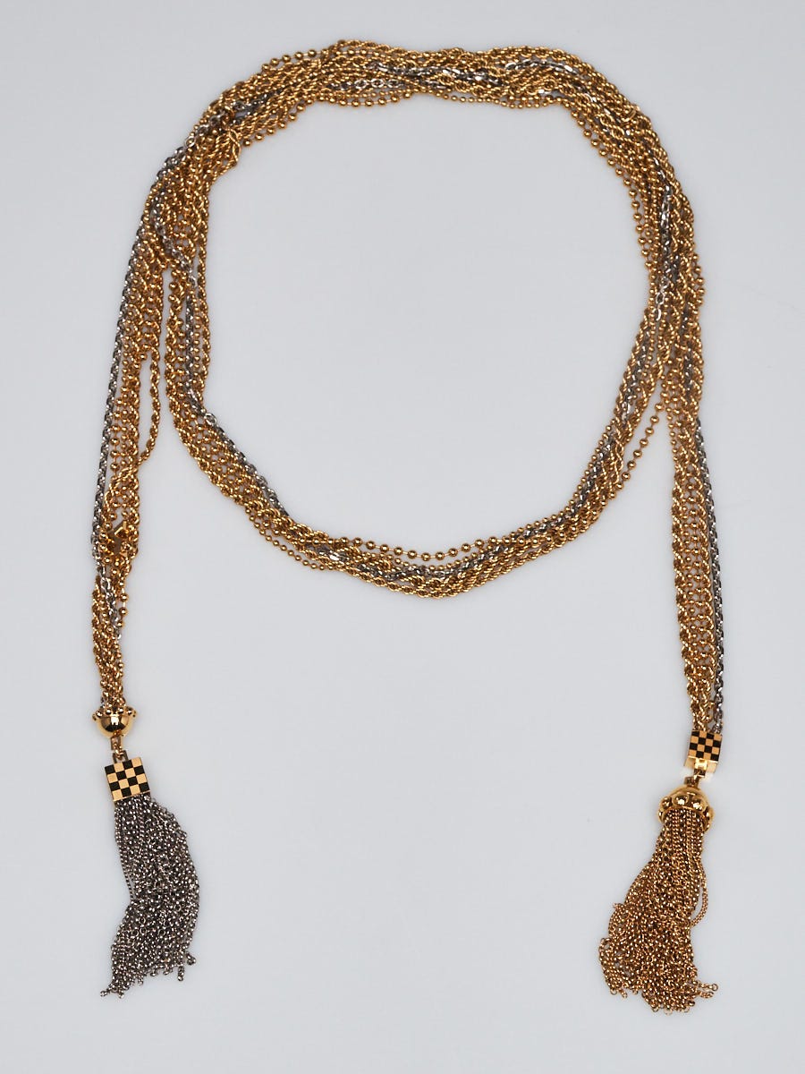 Louis Vuitton Damier Chain Necklace Graphite Silver/Black