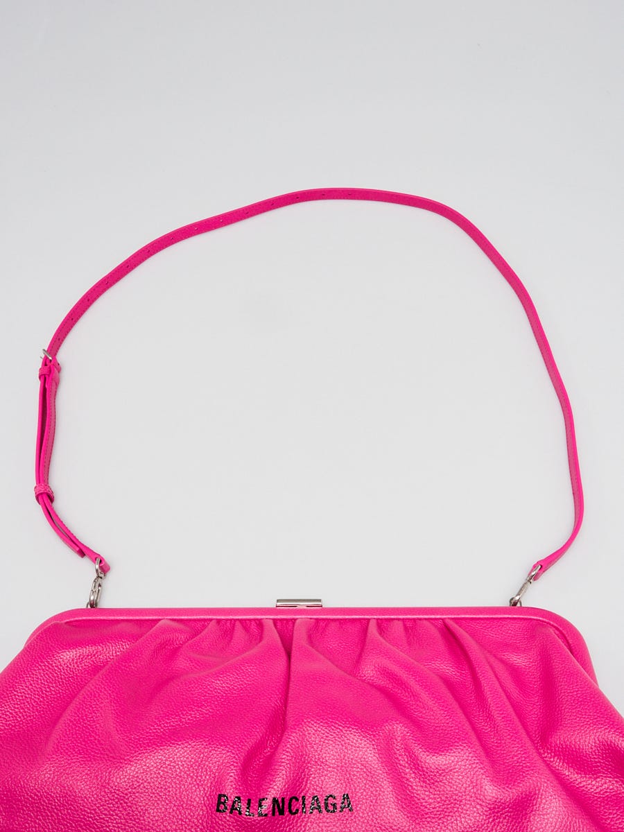 Balenciaga Fuchsia Grained Leather XL Cloud Clutch Bag | Yoogi's Closet