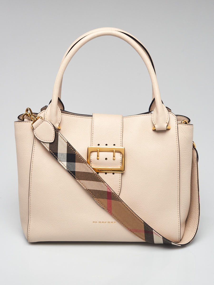 Burberry Limestone Grained Leather Medium Buckle Tote Bag - Yoogi's Closet