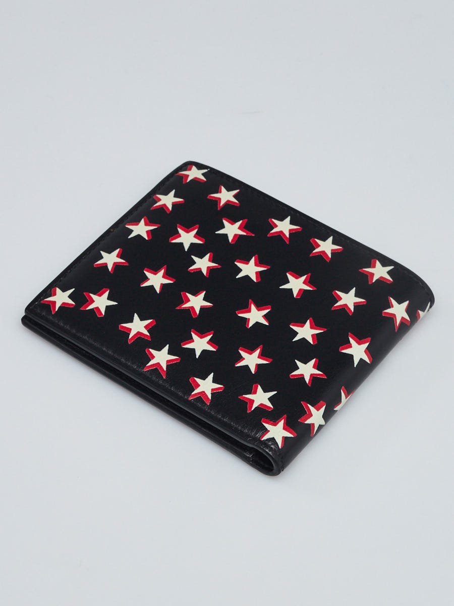 Yves Saint Laurent Black Leather Star Print Bi-Fold Wallet
