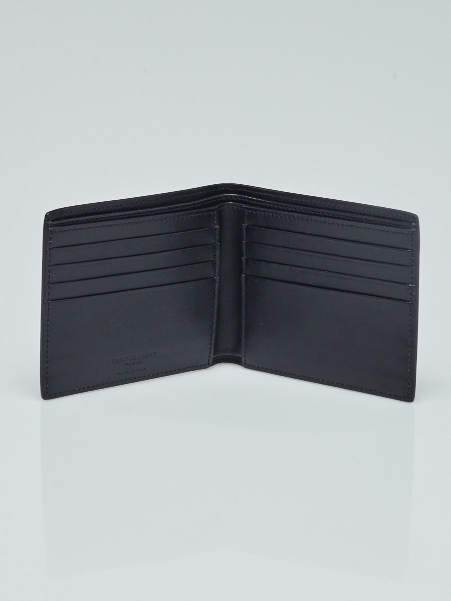 Yves Saint Laurent Black Leather Star Print Bi-Fold Wallet