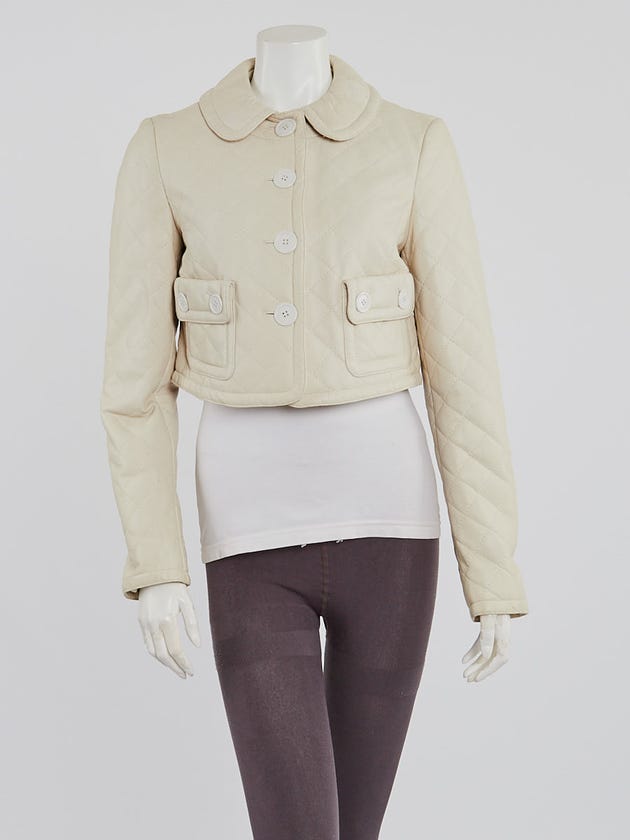 Burberry White Quilted Lambskin Cropped Jacket Size 8/42