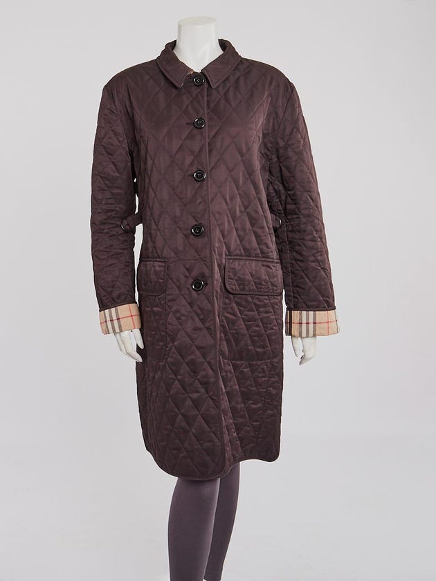 Burberry Black Diamond Quilted Polyester Long Jacket Size XXL