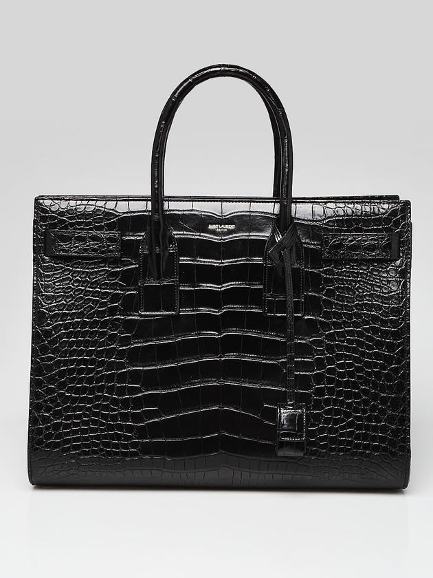 Yves Saint Laurent Black Alligator Large Sac de Jour Tote Bag