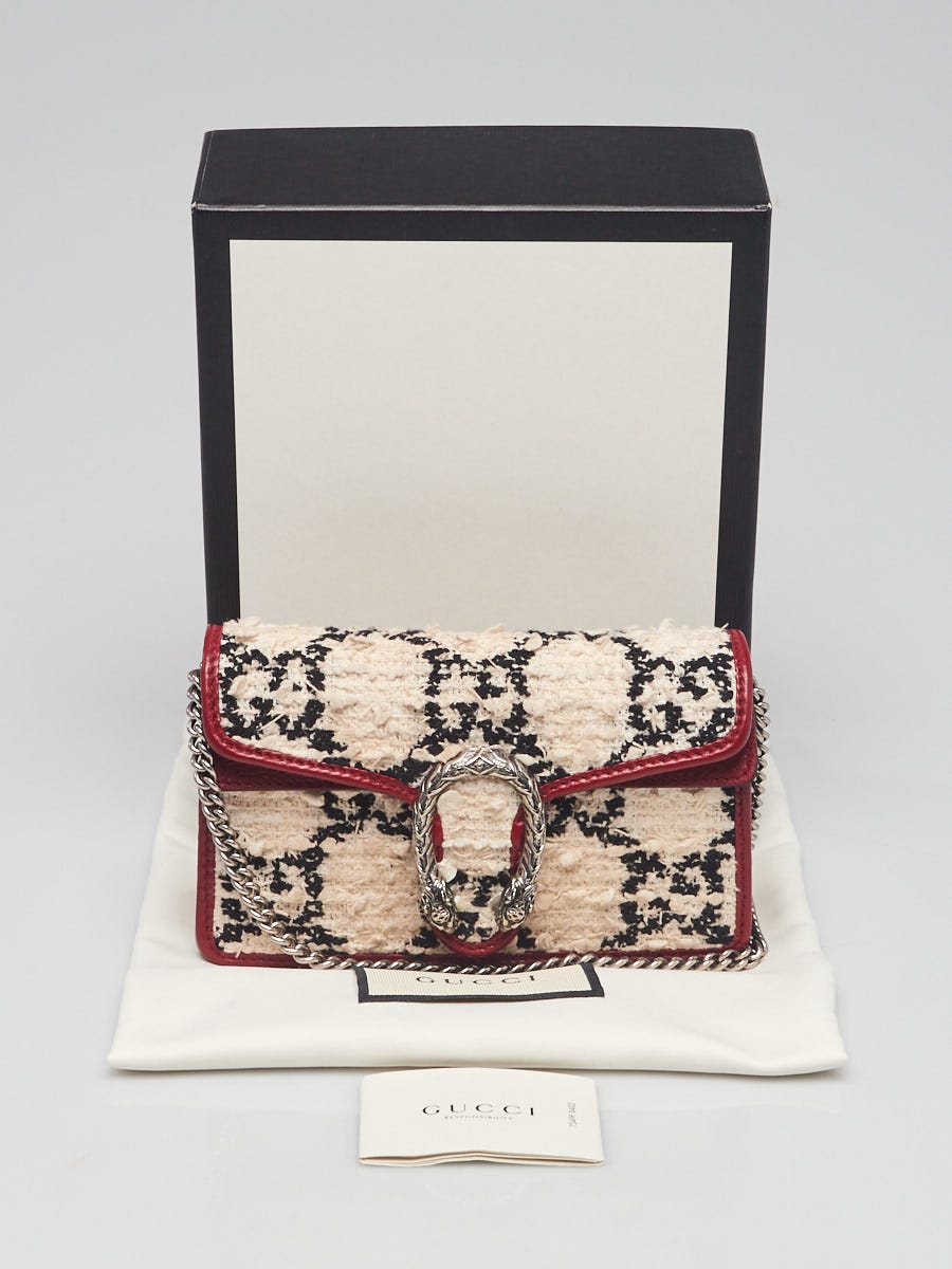 Gucci Red/White/Black GG Tweed Super Mini Dionysus Chain Bag
