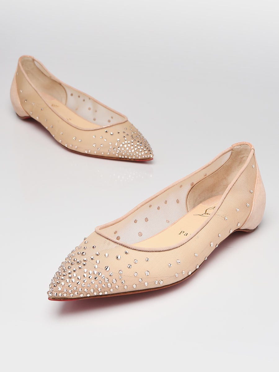 Christian Louboutin Light Silk Mesh and Suede Strass Crystal