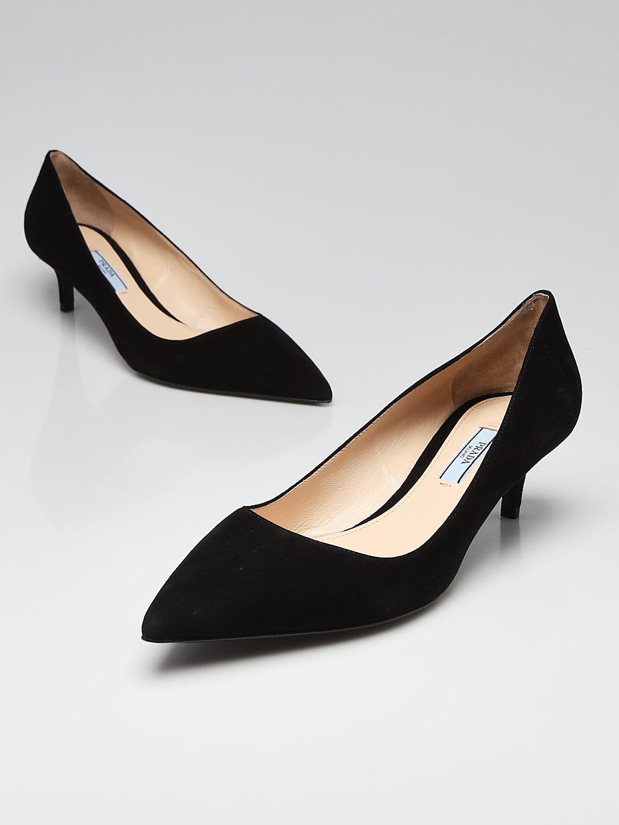 靴 Prada lace up kitten heel pointed toe Prada Womens Pointy Toe Kitten Heel Sz 39.5 Black Velvet