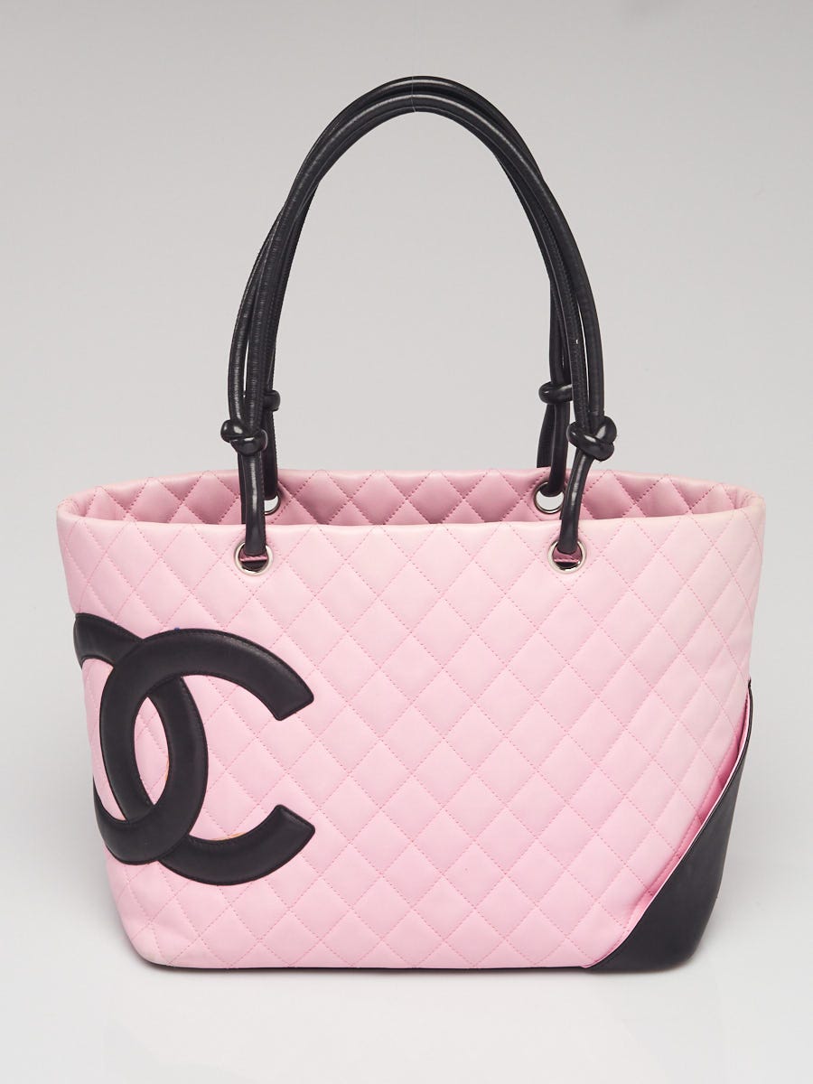Chanel Pink/Black Quilted Leather Cambon Ligne Large Tote Bag