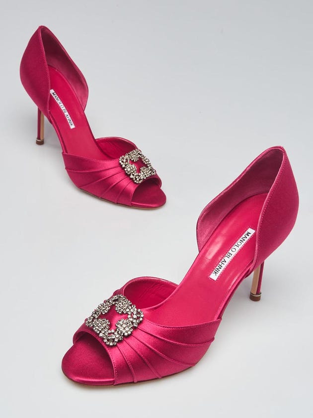 Manolo Blahnik Pink Satin Sedaraby d'Orsay Peep-Toe Pumps Size 10/40.5