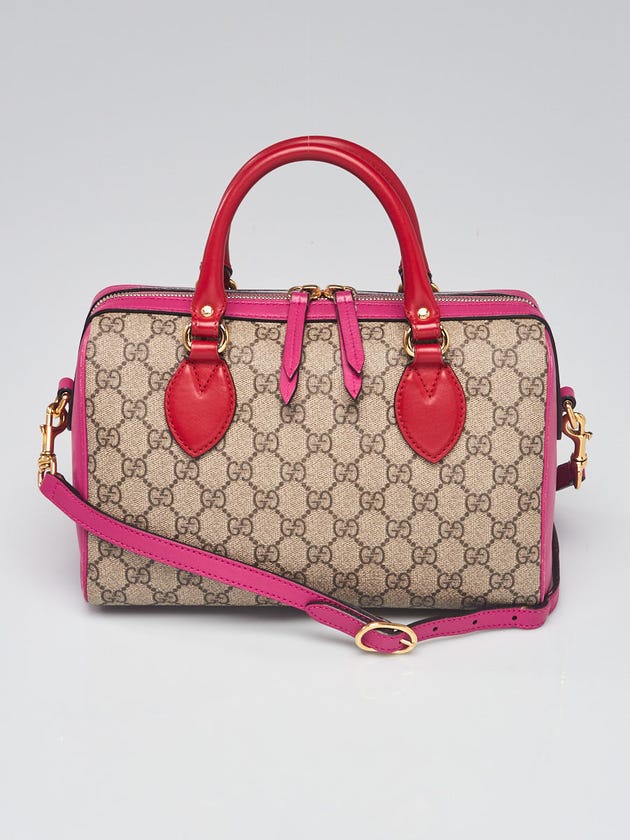 Gucci Beige/Pink/Red GG Coated Canvas Supreme Top Handle Small Boston Bag