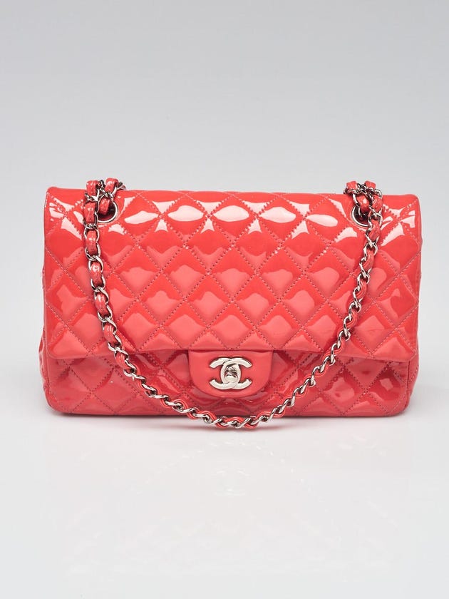 Chanel Pink Quilted Patent Leather Classic Medium Double Flap Bag