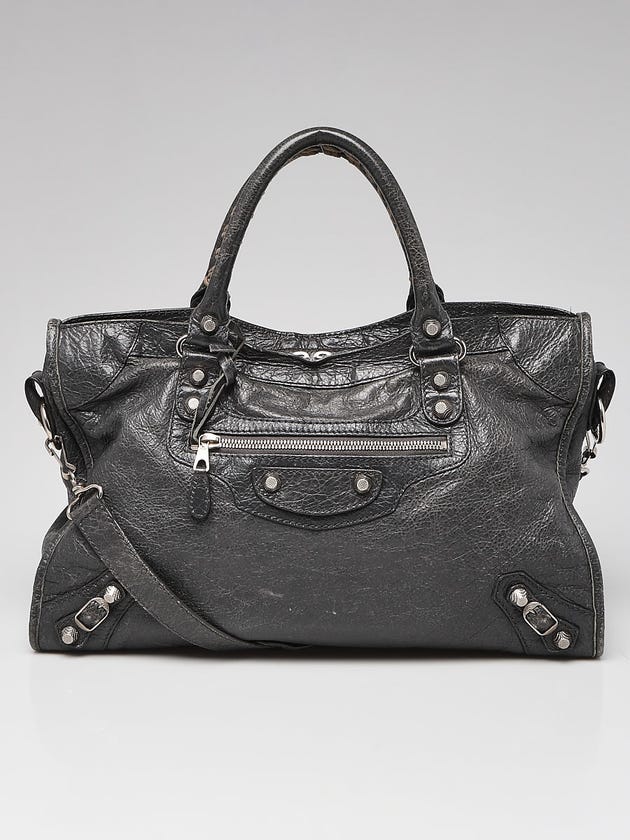 Balenciaga Gris Tarmac Lambskin Leather Giant 12 Silver Motorcycle City Bag