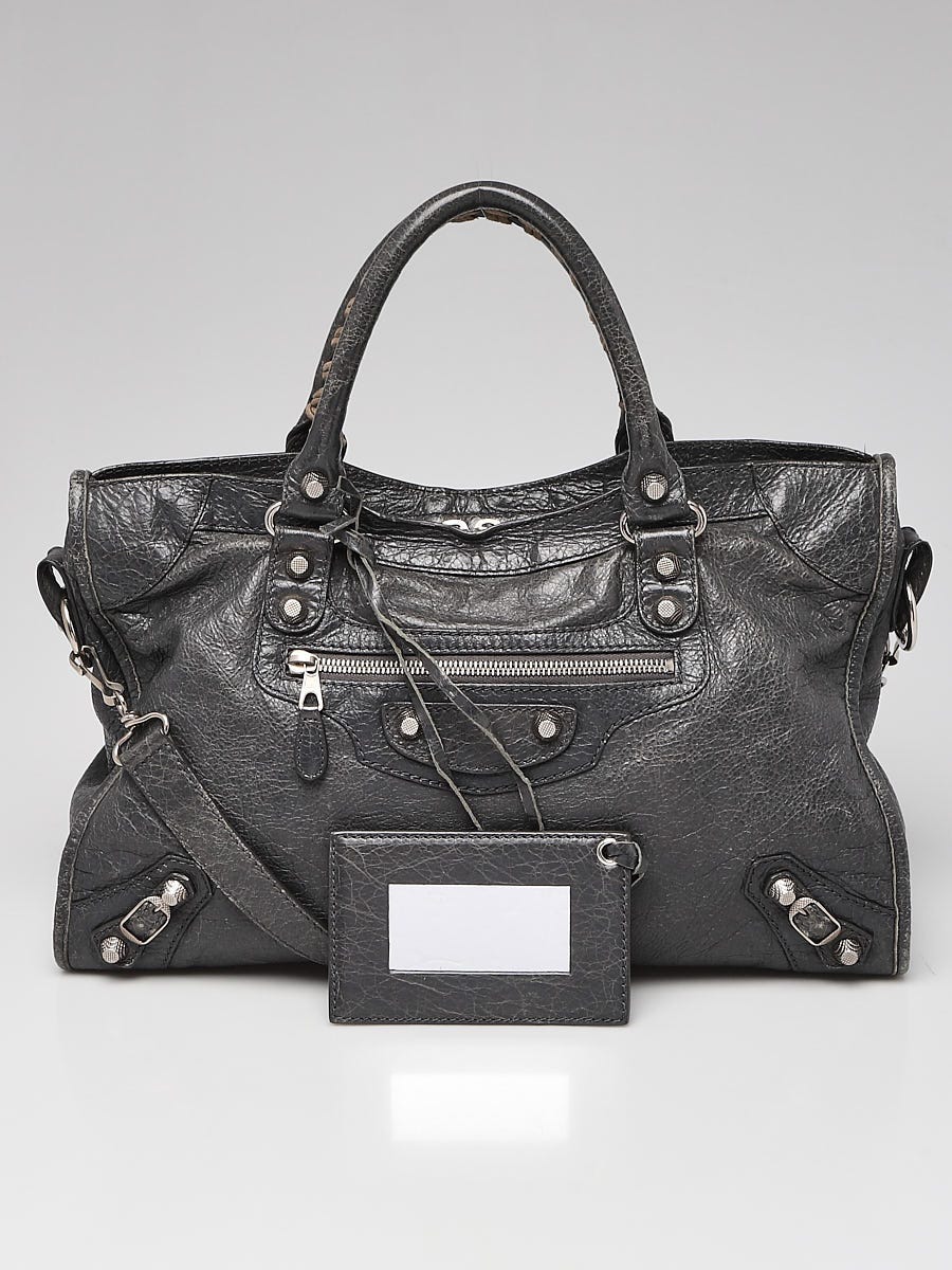 Balenciaga Gris Tarmac Lambskin Leather Giant 12 Silver Motorcycle