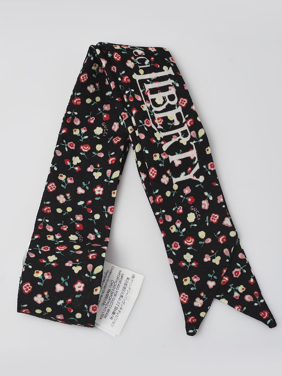 Gucci x Liberty Black/Multicolor Wool Floral Print Twilly - Yoogi's Closet