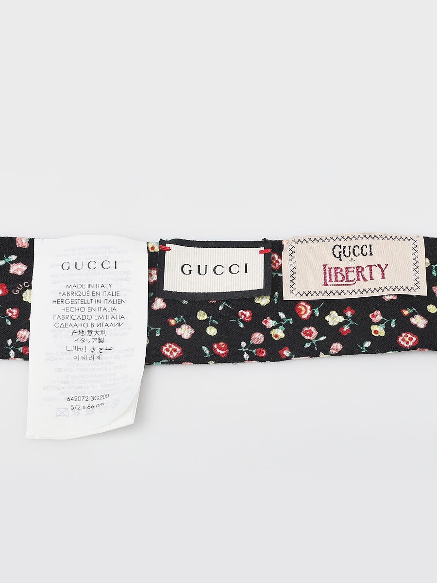 Gucci x Liberty Black/Multicolor Wool Floral Print Twilly - Yoogi's Closet