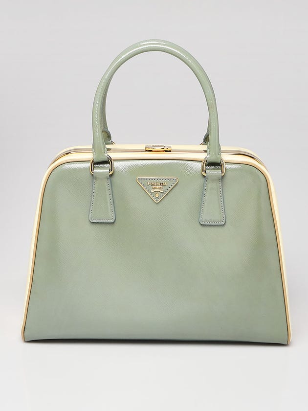 Prada Lago/Bianco Saffiano Vernice Leather Frame Top Bag BL0808