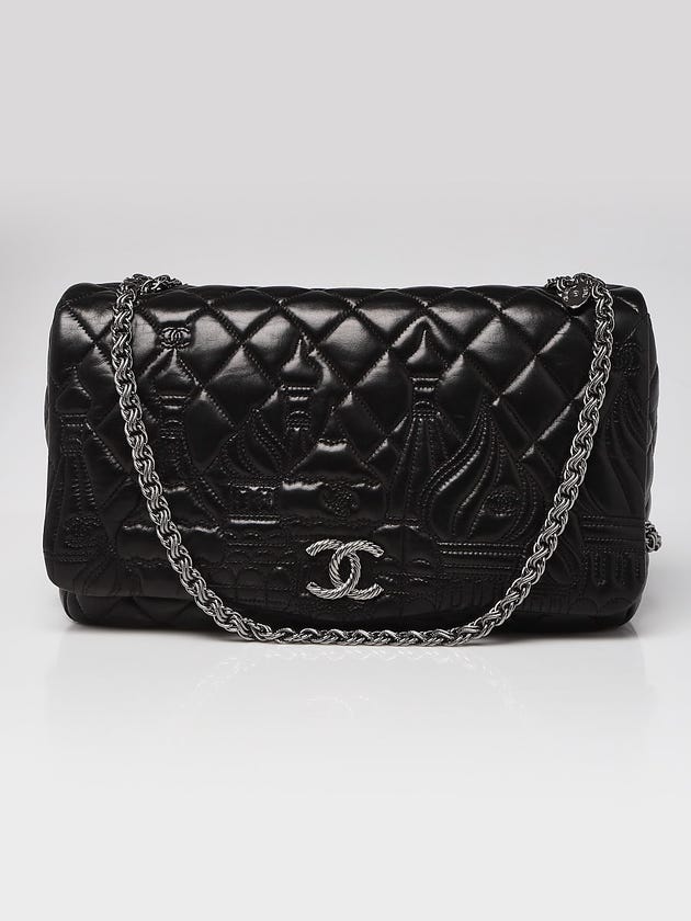 Chanel Black Quilted Lambskin Leather Paris-Moscow Red Square Kremlin Jumbo Flap Bag