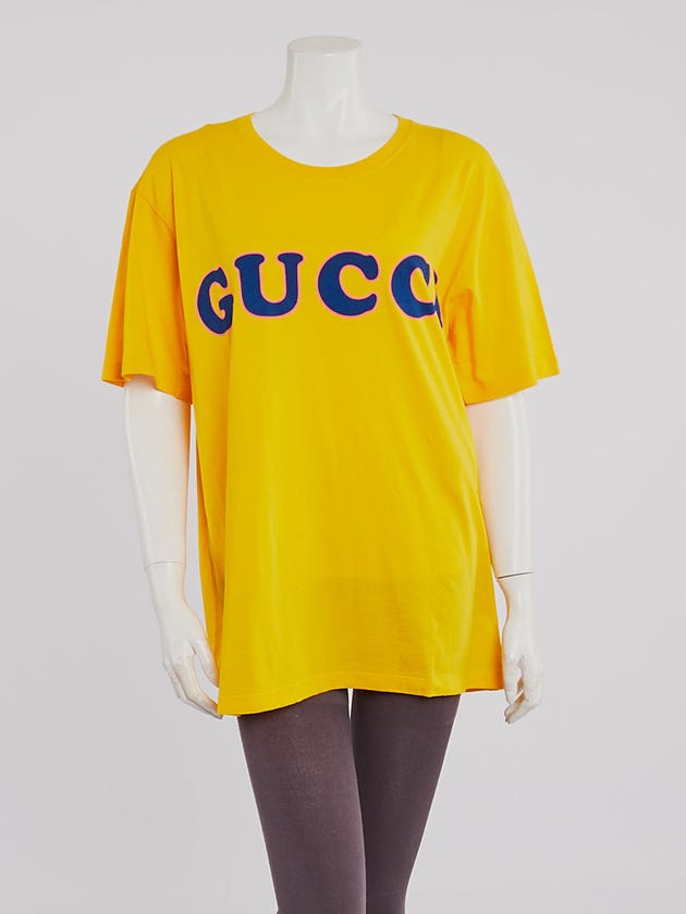 Gucci Yellow Cotton Logo T-Shirt Size L