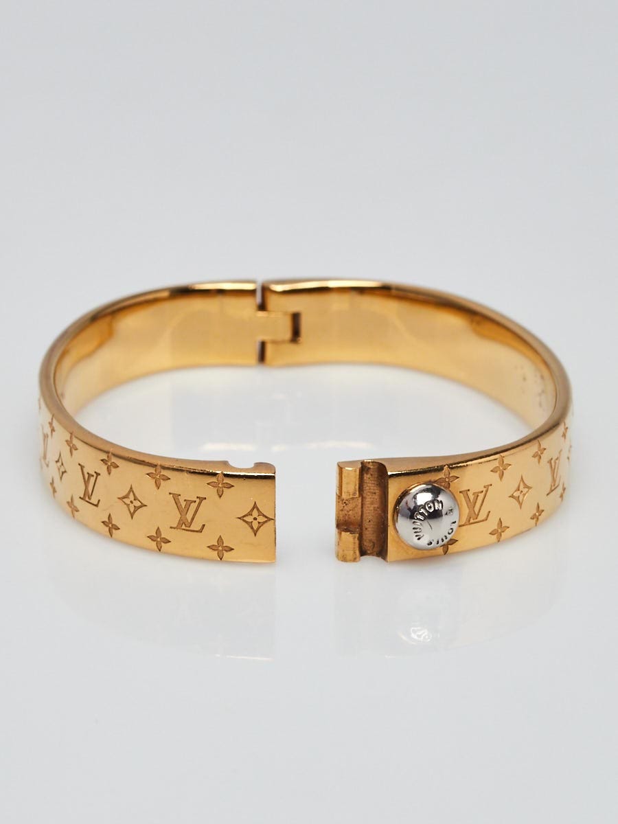 Louis Vuitton Goldtone Metal Nanogram Cuff Bracelet Size S - Yoogi's Closet